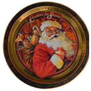 Vintage Cookies for Santa Tin Tray Classic Illustration of Santa Claus Festive